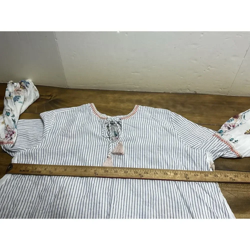 Johnny Was Workshop Effortless Peasant Top Puff Floral Tassel Size Small